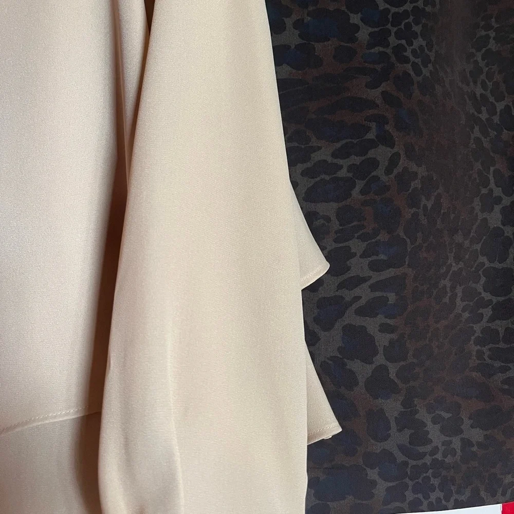 Zara cream tan long sleeve double layer bell hem blouse - Picture 7 of 8